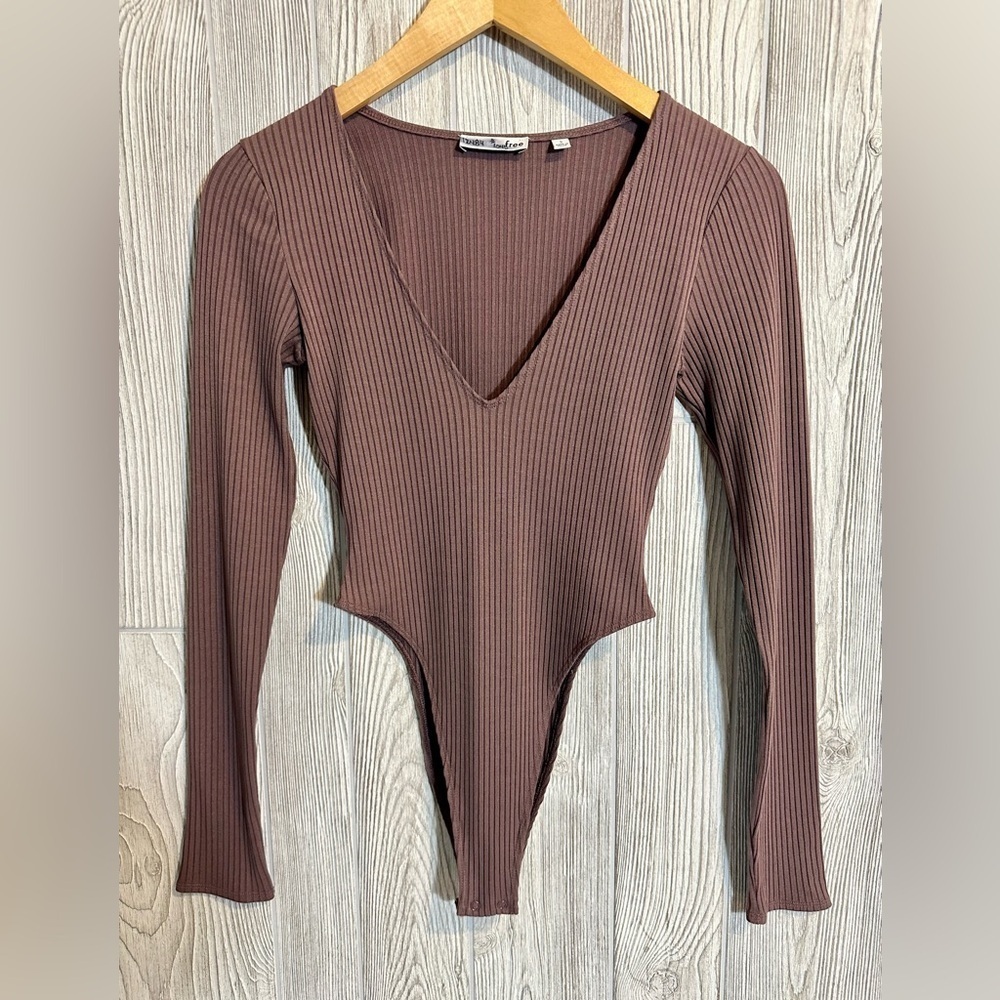 NEW! WILFRED FREE MOCHA BROWN Ribbed Long Sleeve Bodysuit Womens Size Small - Picture 11 of 11